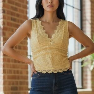 Tic Tok Lace Top Butter Yellow Small Sleeveless